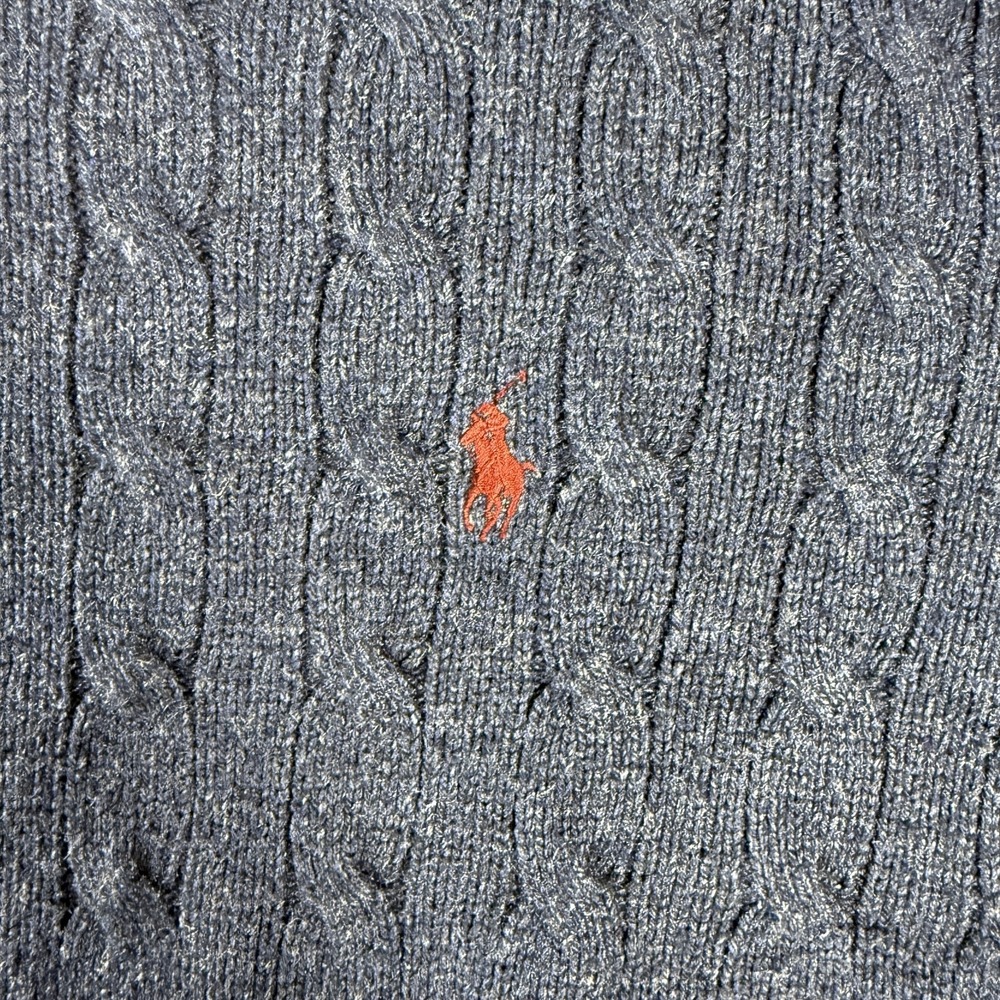 Polo Ralph Lauren Sweater Mens Large Blue Cable Knit Silk Crewneck Pullover - Picture 2 of 11